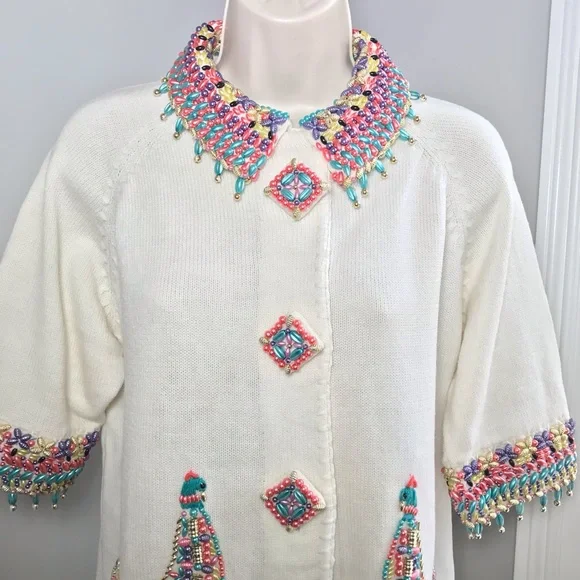 Vintage Michael Simon Beaded Bird Cardigan ~ Women’s Size 2 LargeRAREHTF